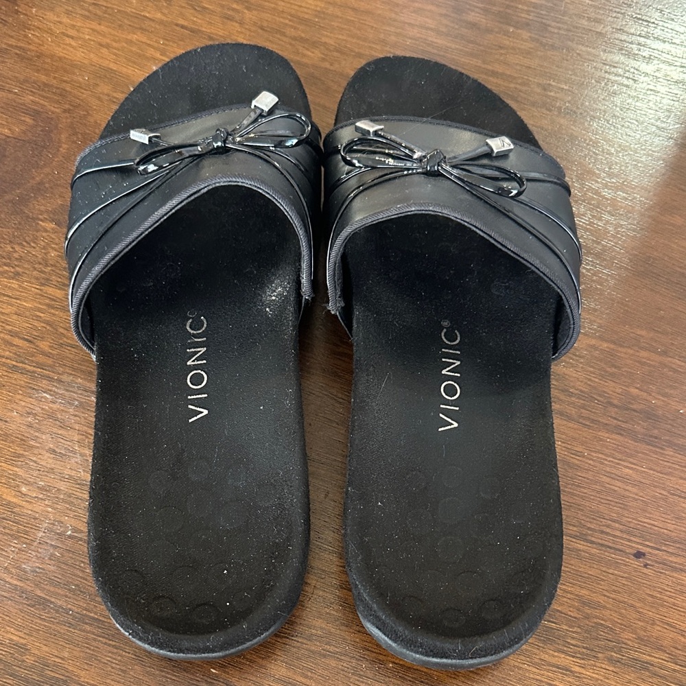 Vionic Black Slide Sandals with Bow Accent - Picture 3 of 6